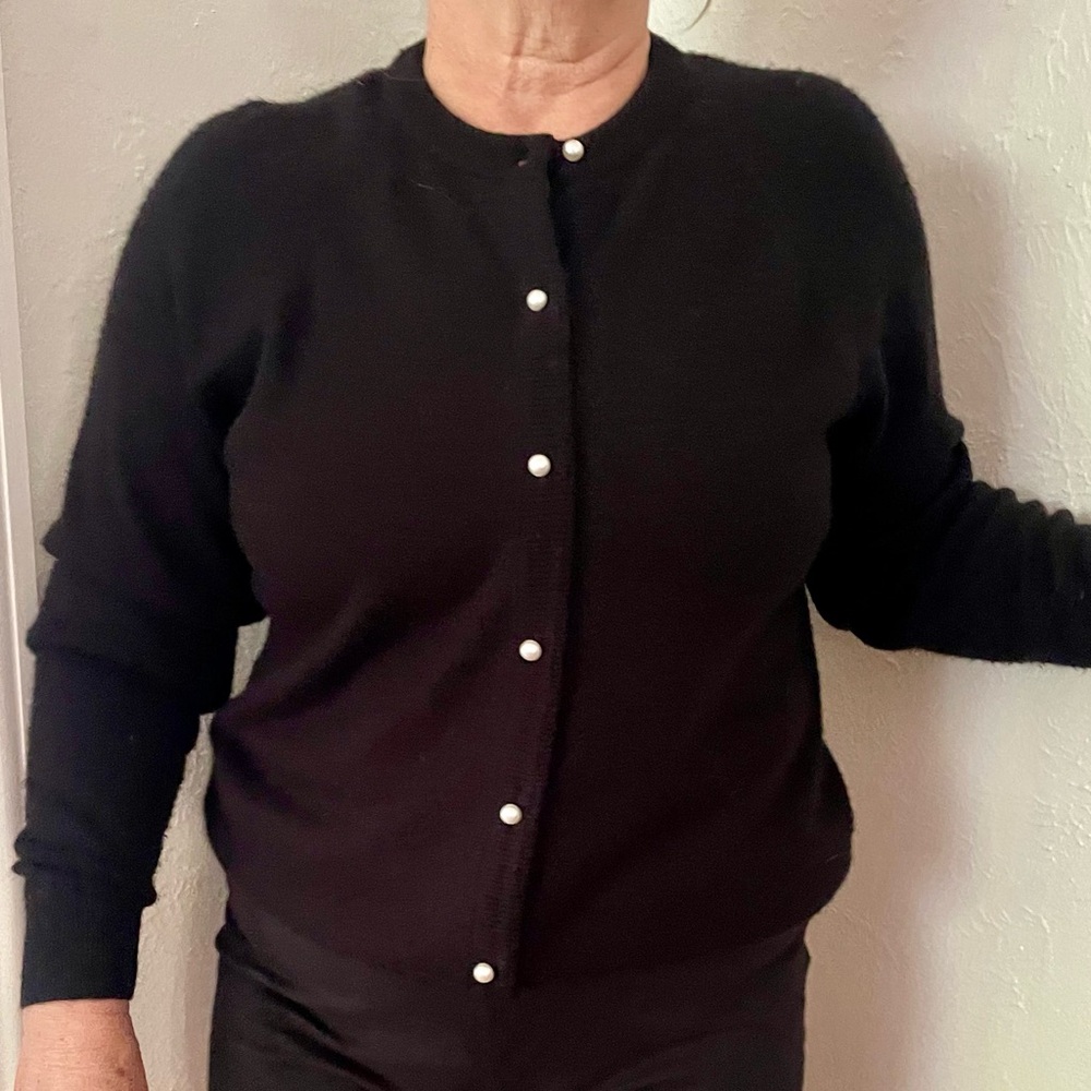 Vintage Black Cardigan Sweater Faux Pearl Buttons Women’s XL 44 Designer’s Orig